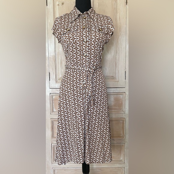 Mara Hoffman Vintage 100% Silk  Dress – Geometric Print, Belted, Size M - Picture 1 of 6